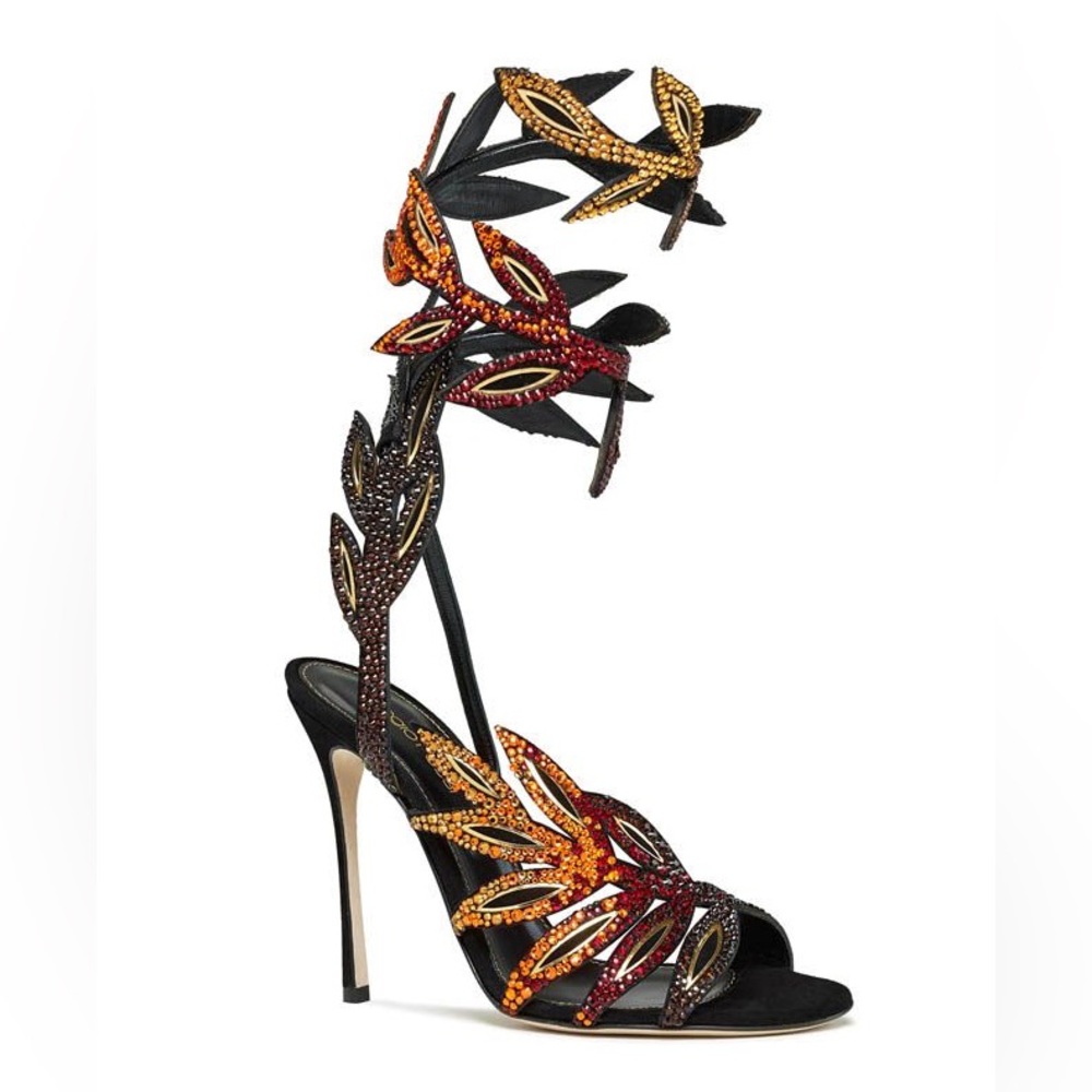 EUC Sergio Rossi Crystal Rhinestone Floral Multigold High Heel Sandal 39 - Picture 2 of 11